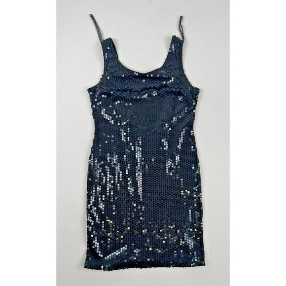 Vtg Glenrob Sequin‎ Mini Party Dress 80s 90s Black Sparkle Cocktail Glam  small - Picture 1 of 8